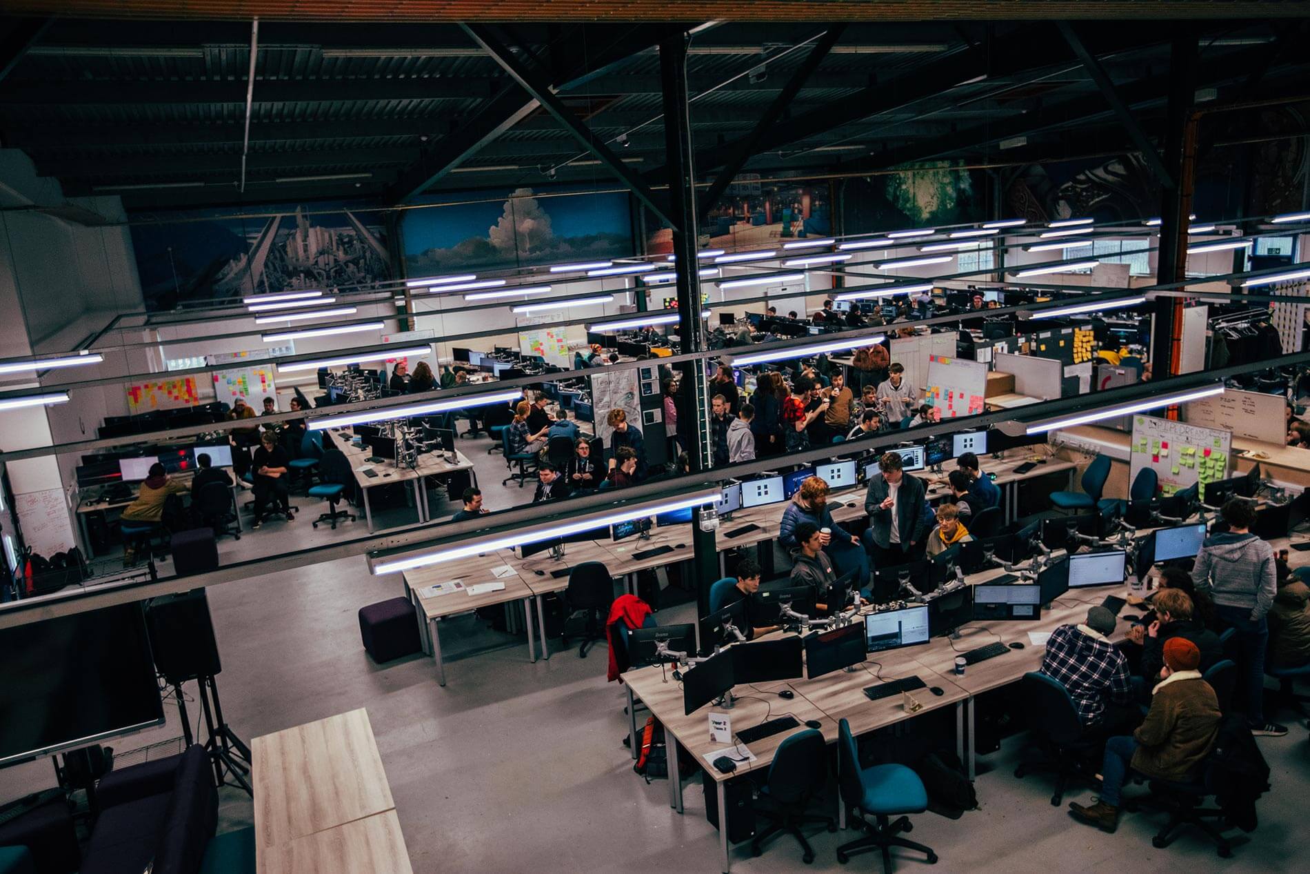 View of Falmouth University's Games Academy with students working