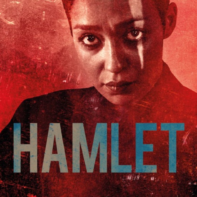 Hamlet poster image with person on a red background