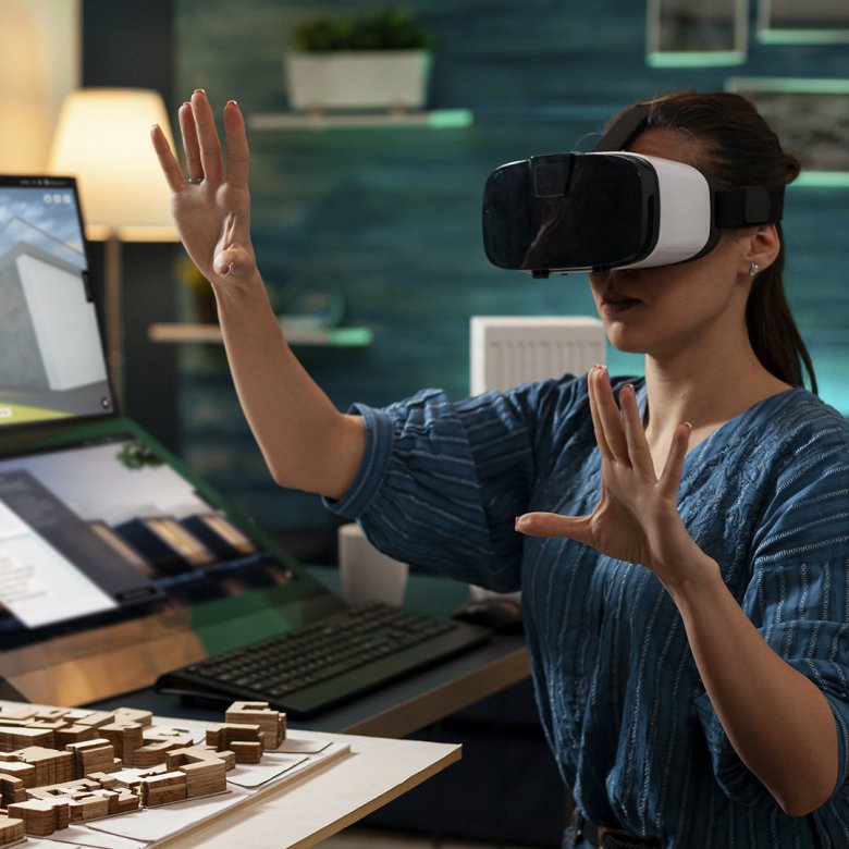 A woman using a VR headset