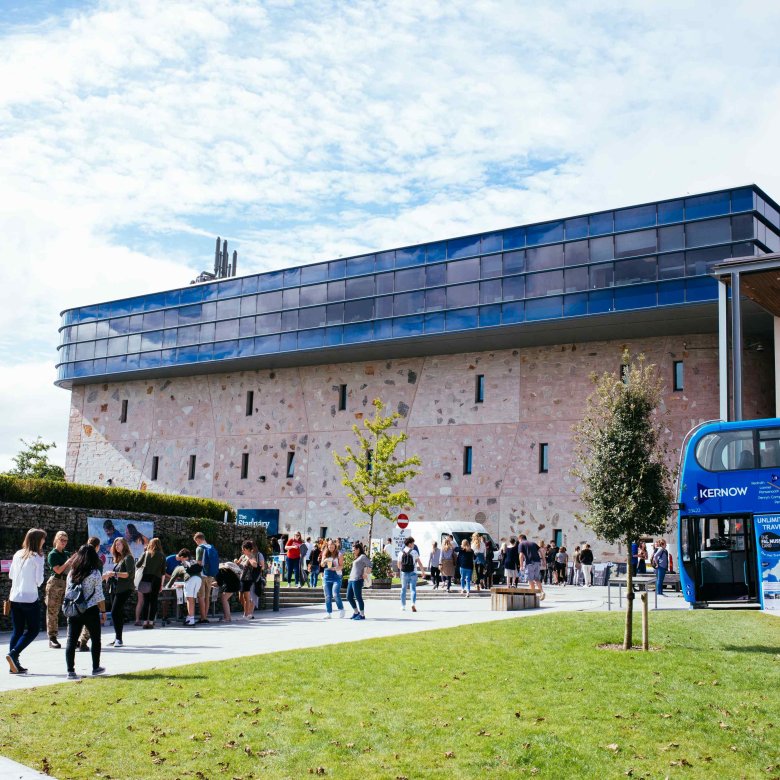 Students in a square on campus