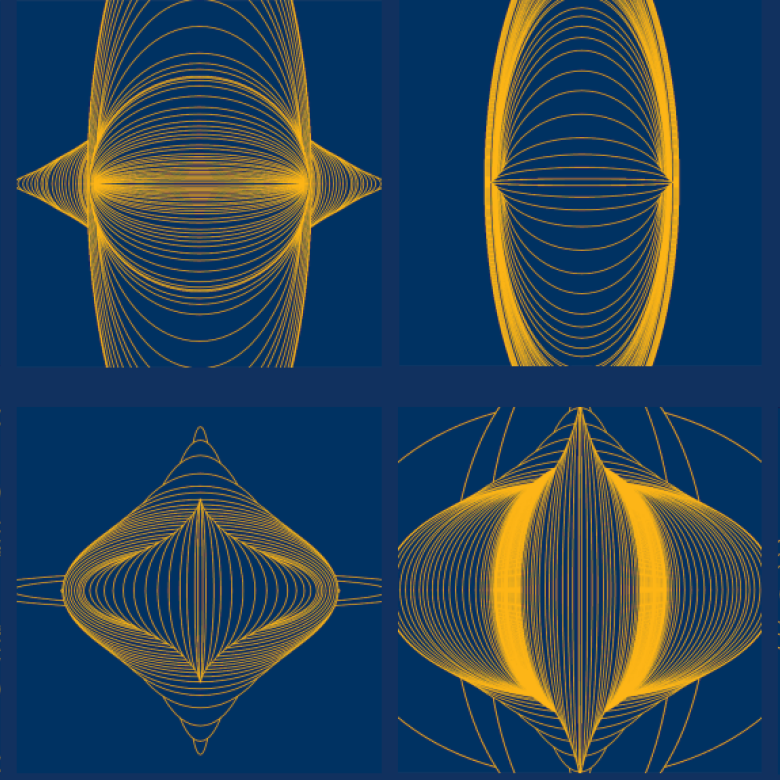 Blue and yellow spiral patterns 