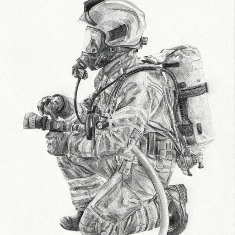 An illustration of a firefighter