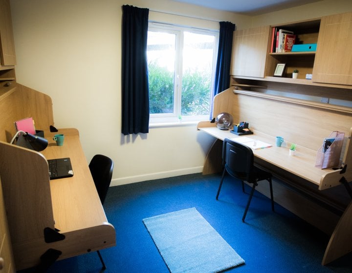 Twin room desks at Glasney Student Village 