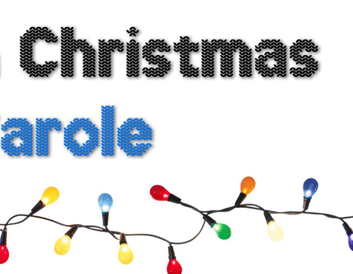 An illustrative image of coloured Christmas lights with the text "A Christmas Carole"