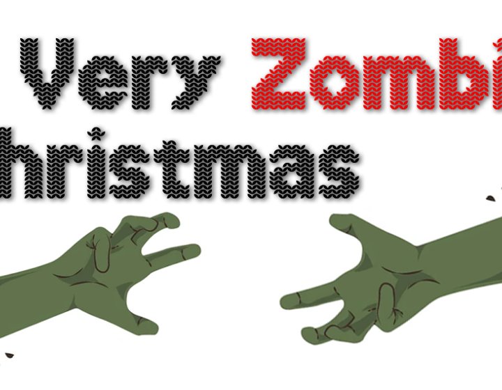 An illustrative image with 2 zombie hands and the text "A Very Zombie Christmas"