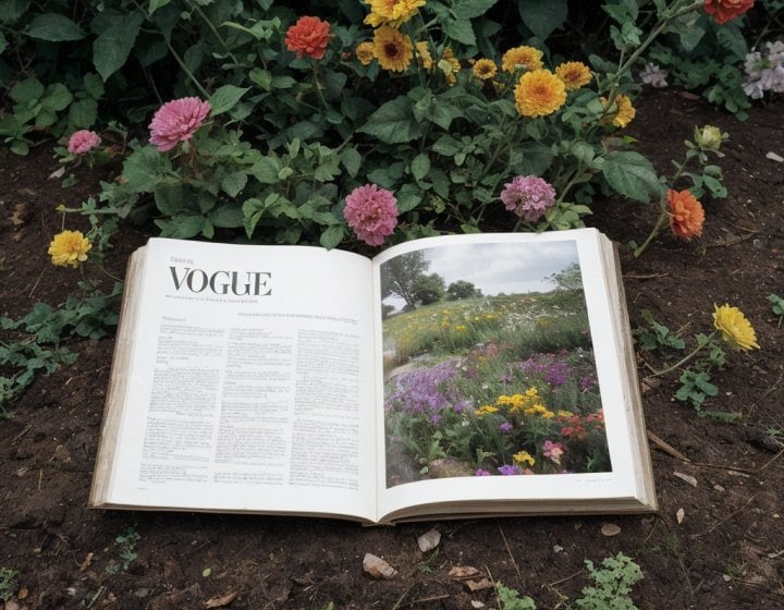 A magazine on a grassy floor