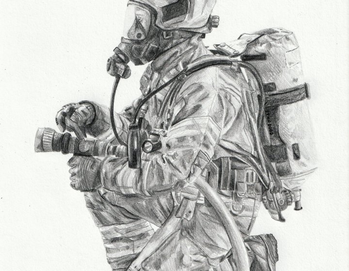 An illustration of a firefighter