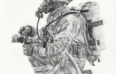 An illustration of a firefighter