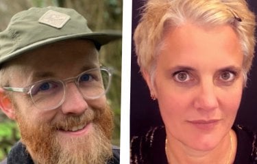 Headshots of a man on the left and woman on the right