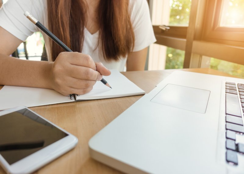 Woman studying from home