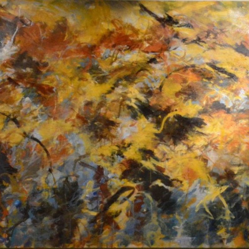 An abstract painting of leaves