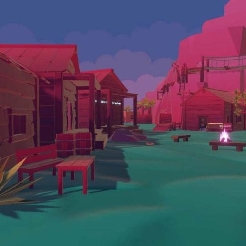 A still from a video game in pink and green