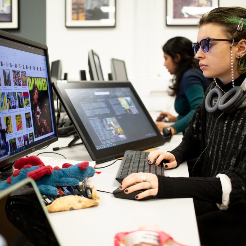 Falmouth University Animation student working at a computer