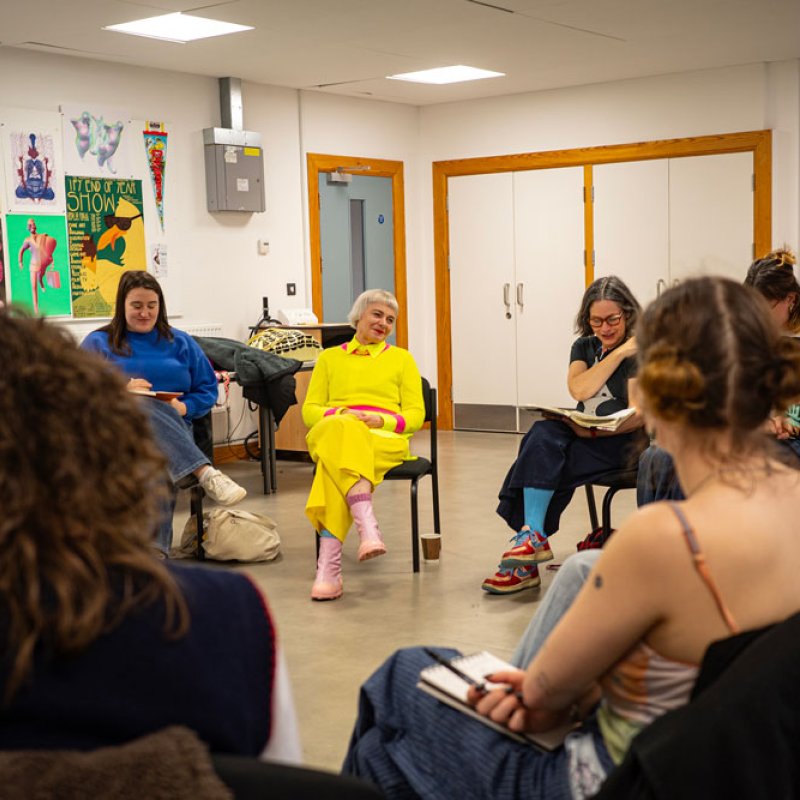 Morag hosting a workshop with students