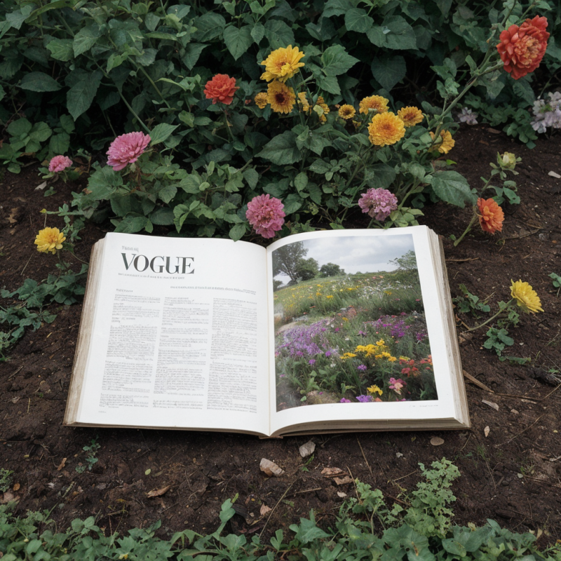 A magazine on a grassy floor