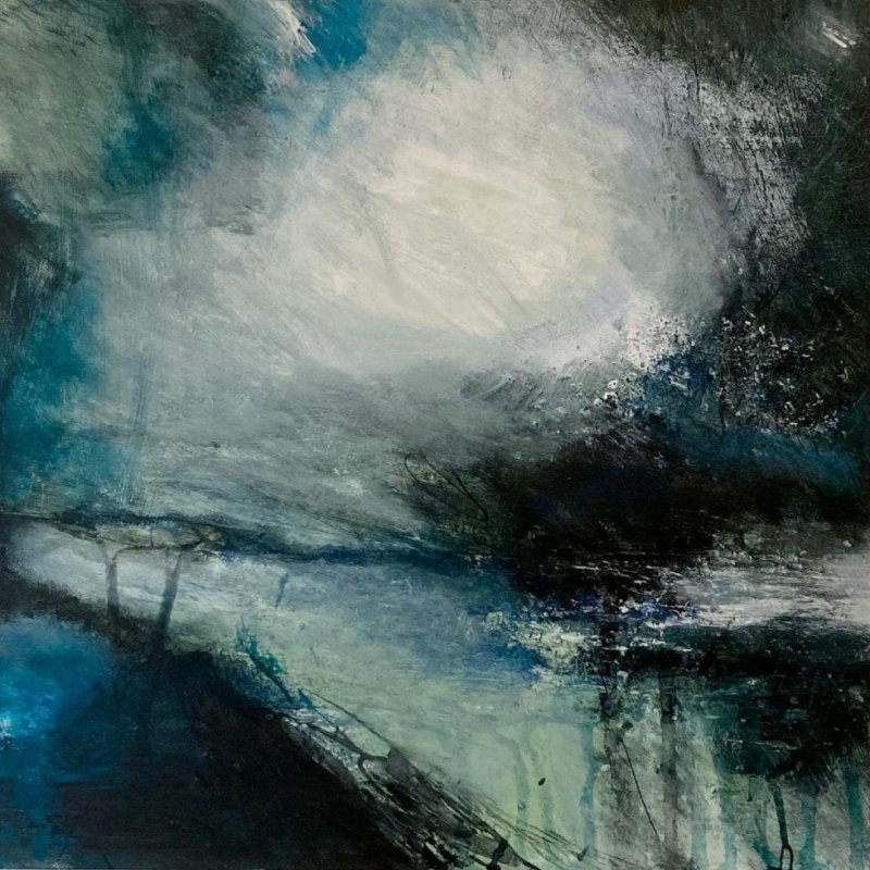 An abstract painting of a stormy sky 