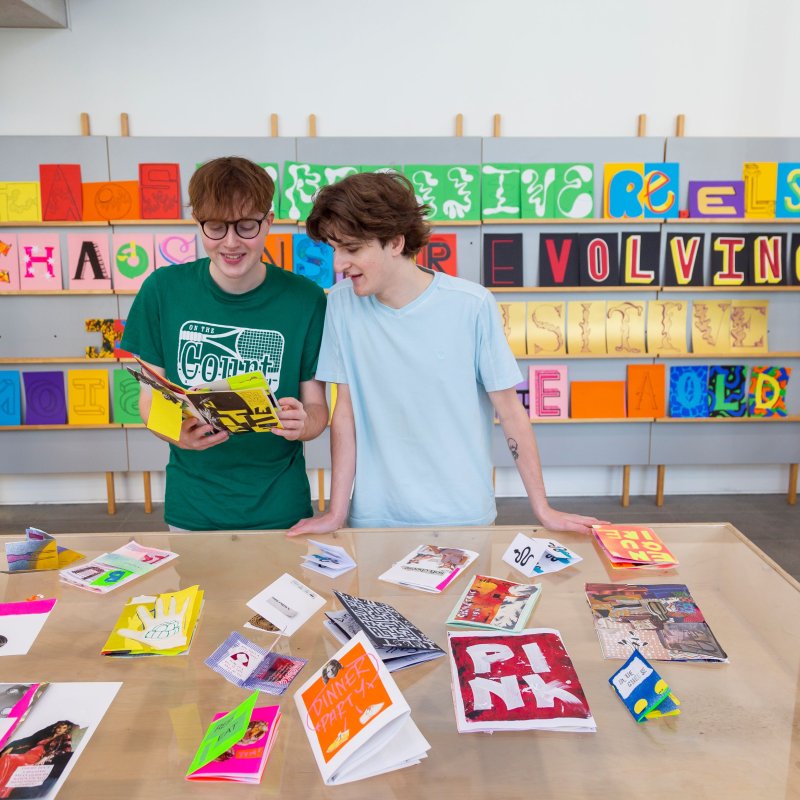 Graphic Design students in the studio at Falmouth University