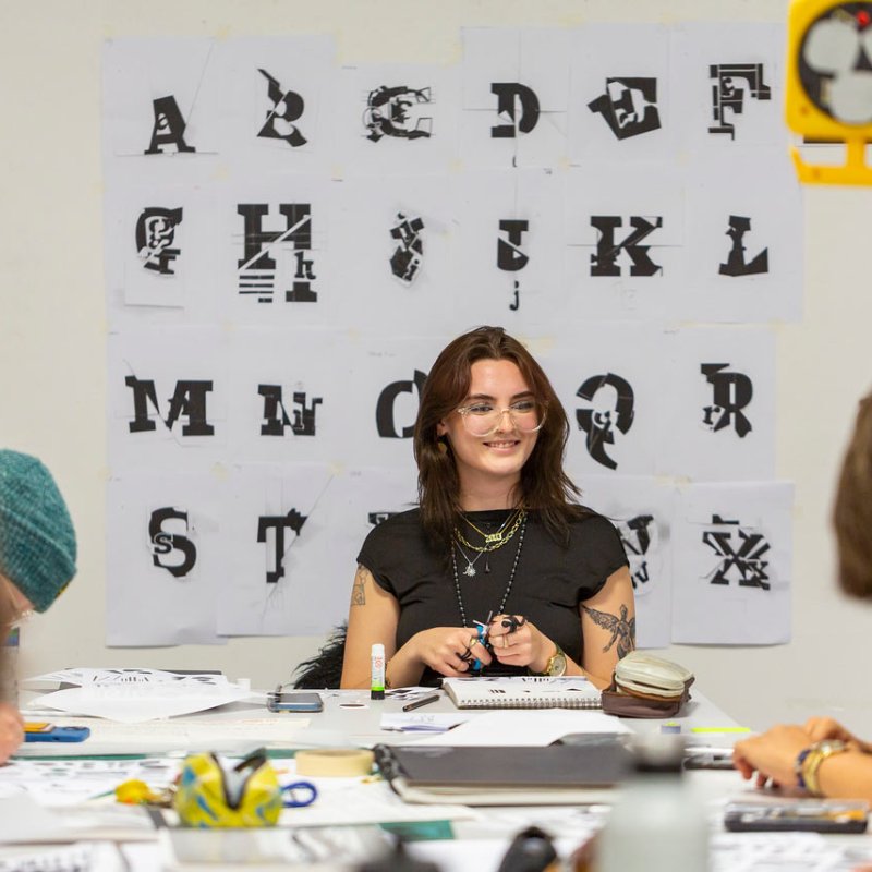 Student at Graphic Design typography workshop