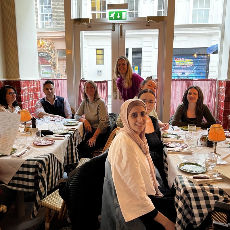 A group of students in a restaurant