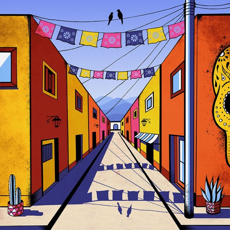 An Illustration of a street in Mexico