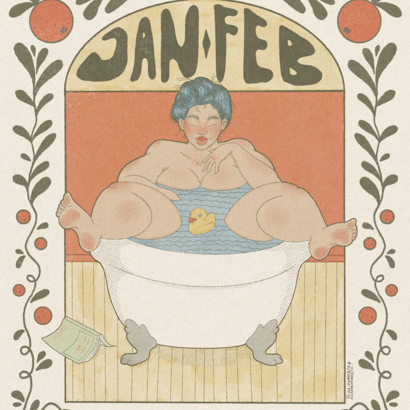 An illustration of a woman in a bath