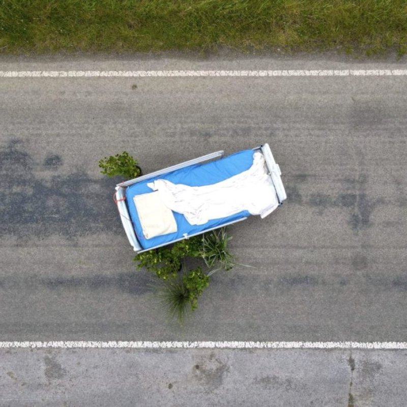 A bird's eye photo of a hospital bed