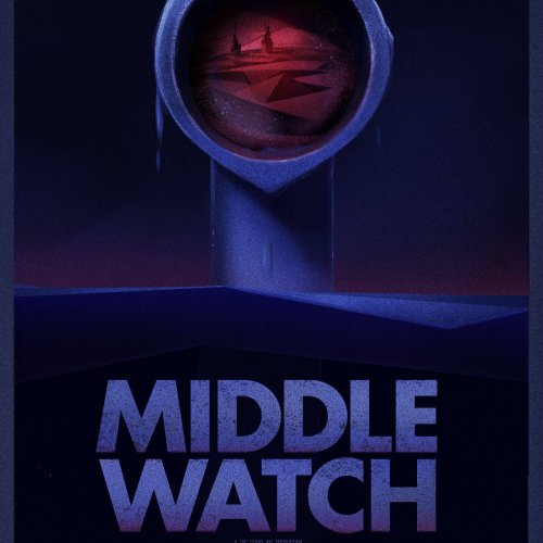 Middle Watch film poster - animation still of periscope coming out of the sea (in blue and black hues)  