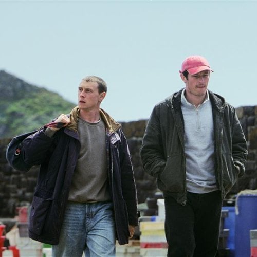 George Mackay and Callum Turner on set of the Rose of Nevada