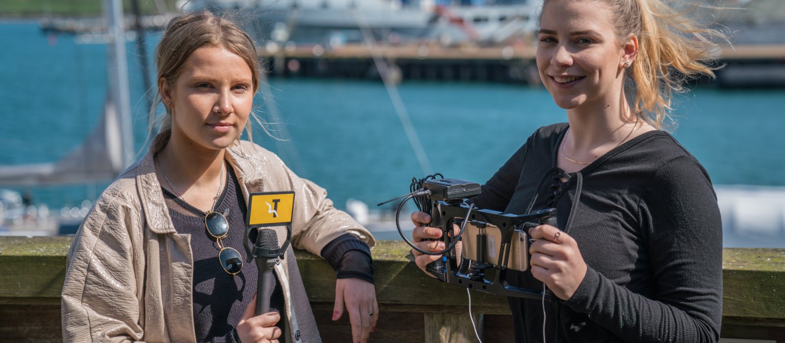 Journalism students on the job at Events Square in Falmouth